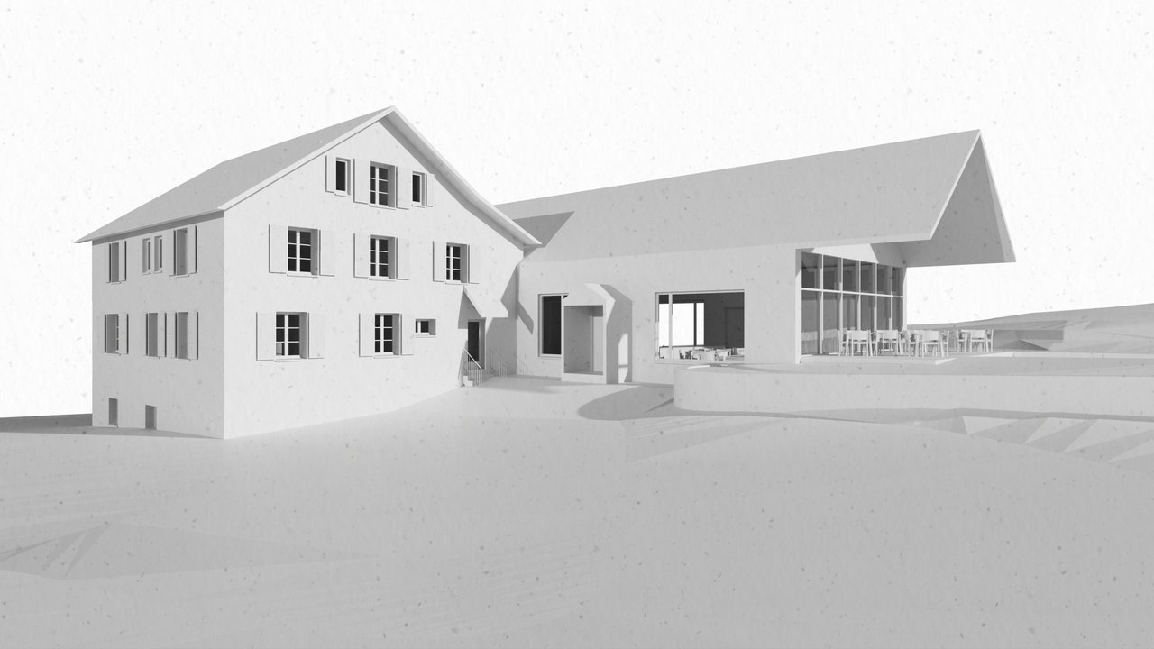 Architektonischer Entwurf eines modernen Wohnhauses mit zwei Gebäudeteilen